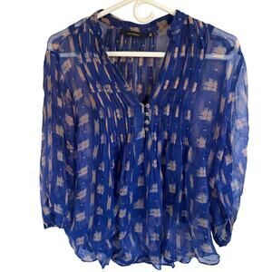 Paradigma women’s sheer 3/4 sleeve blue top. Size XS. 2 layer. Flowy. Workwear